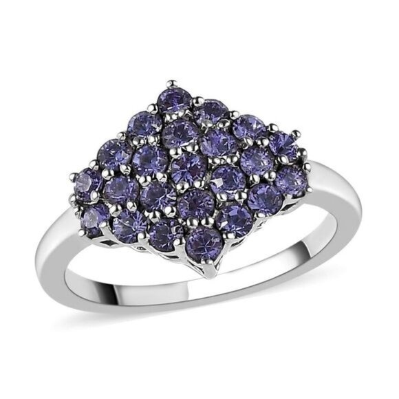 Purple Tanzanite Crystal Cluster Ring – Platinum Hypoallergenic Violet Fire Sz 8 - Picture 1 of 6